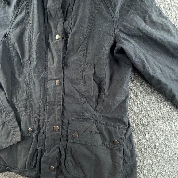 Barbour Retail Beadnell Jacket Waxed Women Full Zip Blue Hooded Size US 4 Adult - Picture 3 of 16